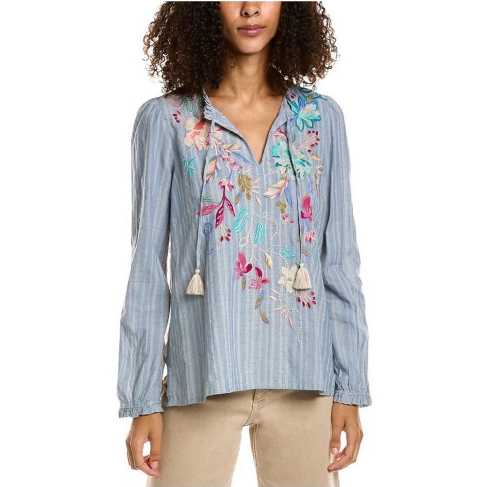 **Last Chance** JOHNNY WAS Nico Ruffle Scarf Blouse, Small, Silk Back, BEAUTIFUL